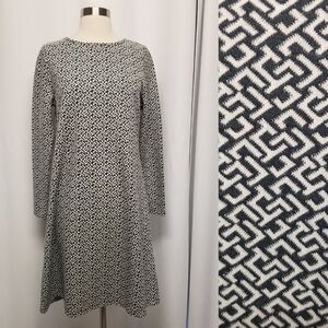 Tyler Boe A-Line Geometric Swing Long Sleeve Midi Sweater Dress Medium
